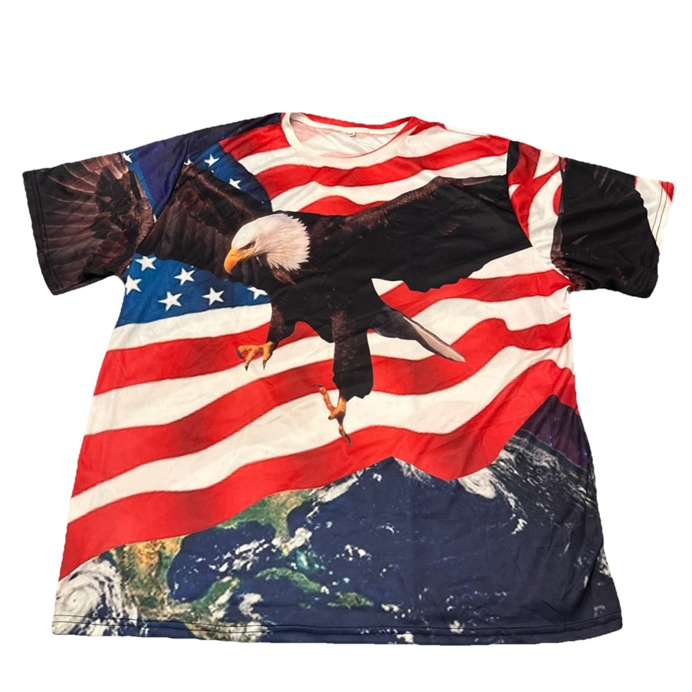 Unbranded Mens 4XL American Flag Bald Eagle Earth All Over Print Graphic T-Shirt